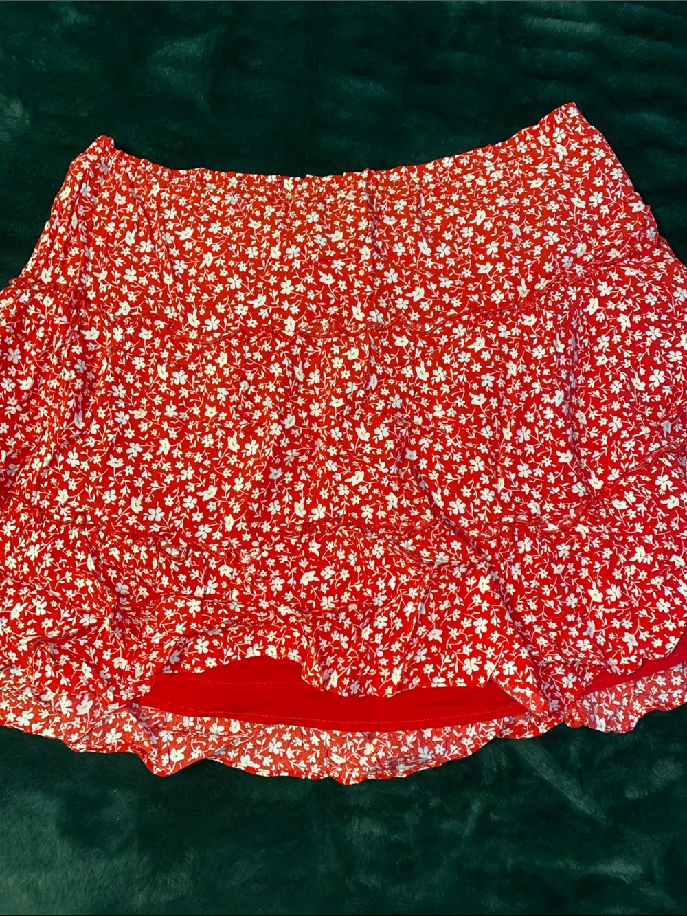 Skies Are Blue Red Mini Skirt with White Floral Print - Picture 4 of 4